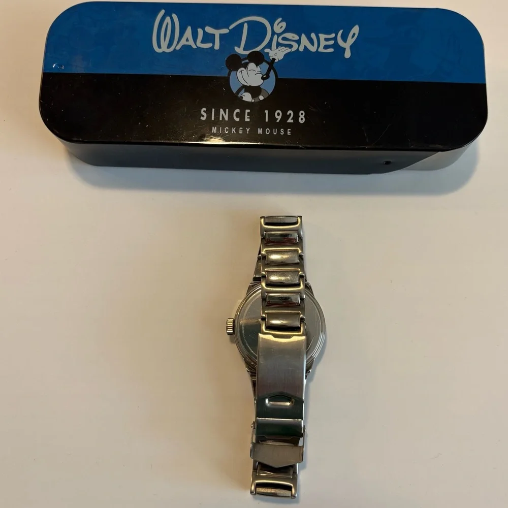 Vintage Disney Stainless Steel Mickey Mouse Watch‎ – NEW in Tin Box, New Battery